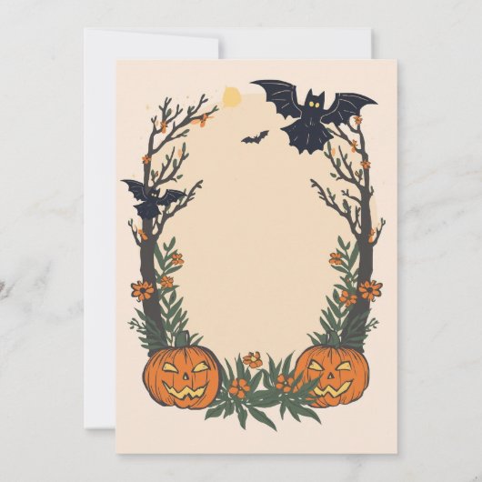 Fun Halloween with Pumpkins, Bats & Autumn Trees  招待状 (裏面)