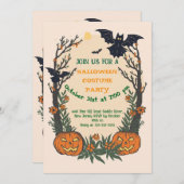Fun Halloween with Pumpkins, Bats & Autumn Trees  招待状 (正面/裏面)