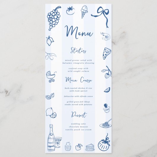 Fun Hand Drawn Blue Stripes Italian Menu メニュー (正面)