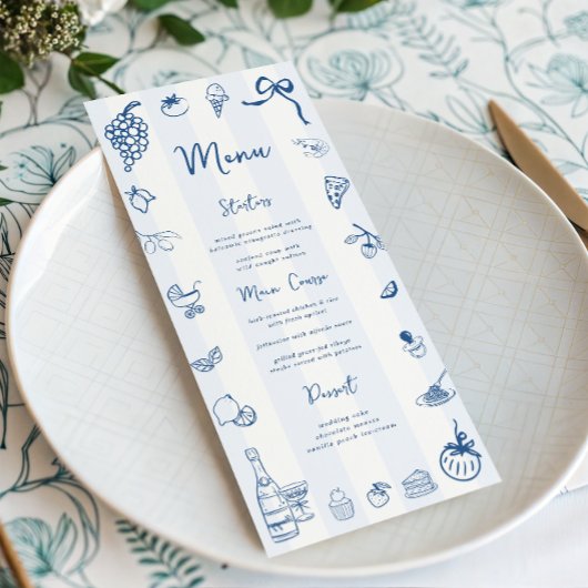 Fun Hand Drawn Blue Stripes Italian Menu メニュー