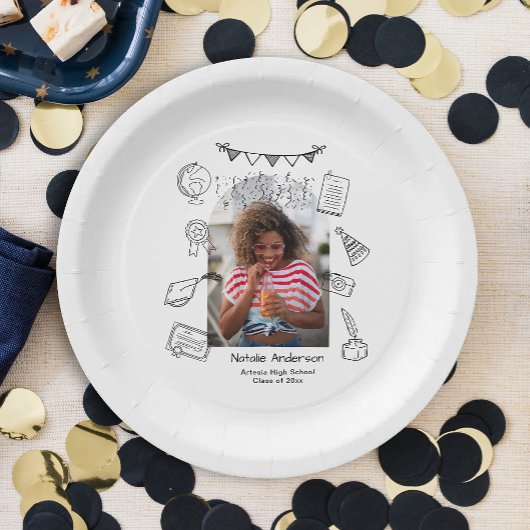 Fun Hand Drawn Doodles Arch Photo Graduate Party ペーパープレート