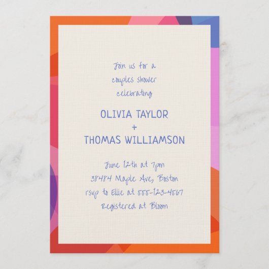 Fun Handwritten Colorful Modern Couples Shower 招待状 (正面)