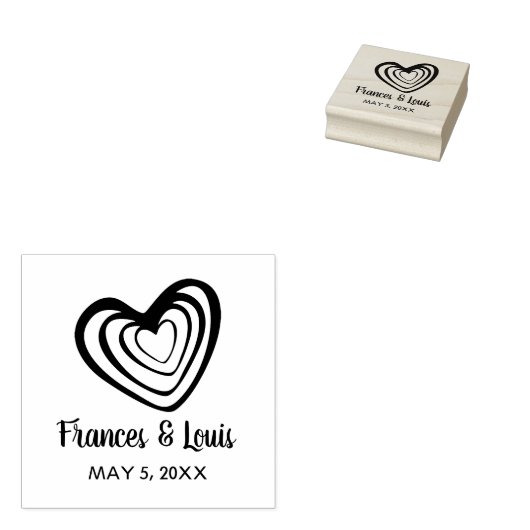 Fun Hearts Wedding Monogram ラバースタンプ (押印)