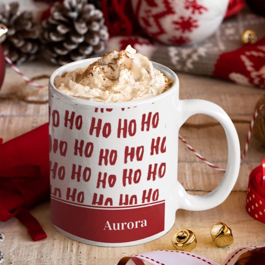 Fun Ho Ho Ho Text Red Holiday Pattern Christmas コーヒーマグカップ