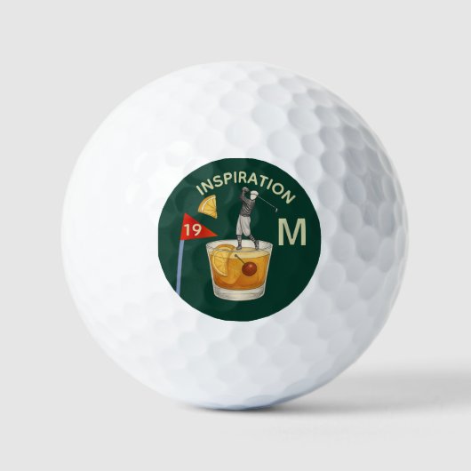 Fun Inspirational 19th Hole Cocktail Monogram ゴルフボール (正面)