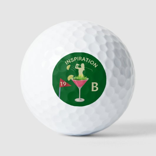Fun Inspirational 19th Hole Cocktail Monogram  ゴルフボール (正面)