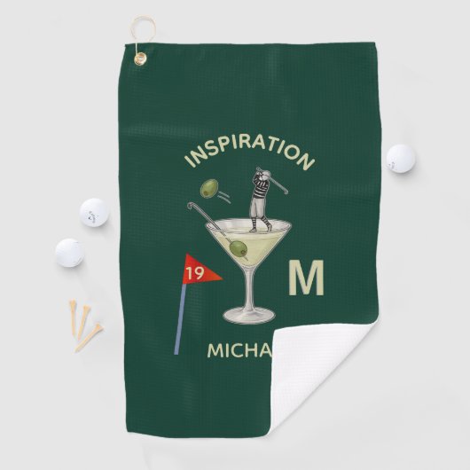Fun Inspirational 19th Hole Cocktail Monogram Name ゴルフタオル (インサイチュ)
