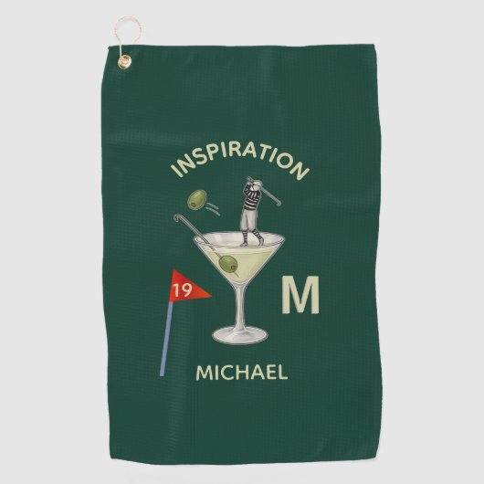 Fun Inspirational 19th Hole Cocktail Monogram Name ゴルフタオル (正面)