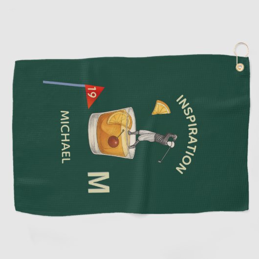 Fun Inspirational 19th Hole Cocktail Monogram Name ゴルフタオル (横)