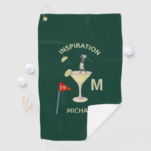 Fun Inspirational 19th Hole Cocktail Monogram Name ゴルフタオル (インサイチュ)