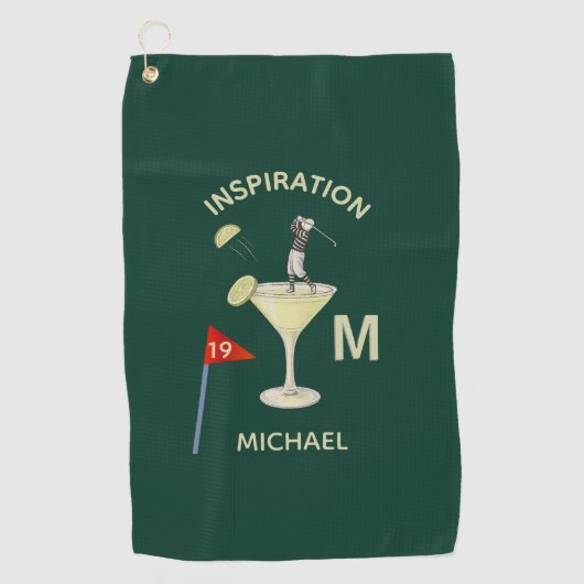 Fun Inspirational 19th Hole Cocktail Monogram Name ゴルフタオル (正面)
