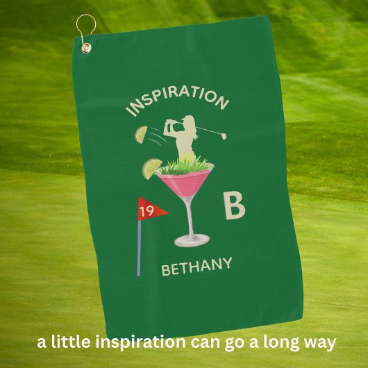 Fun Inspirational 19th Hole Cocktail Monogram Name ゴルフタオル