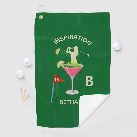 Fun Inspirational 19th Hole Cocktail Monogram Name ゴルフタオル (インサイチュ)