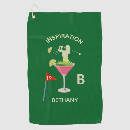 Fun Inspirational 19th Hole Cocktail Monogram Name ゴルフタオル (正面)