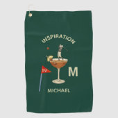 Fun Inspirational 19th Hole Cocktail Monogram Name ゴルフタオル (正面)