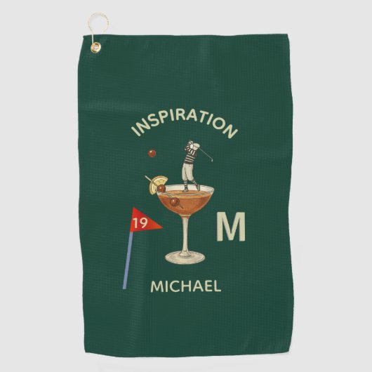 Fun Inspirational 19th Hole Cocktail Monogram Name ゴルフタオル (正面)