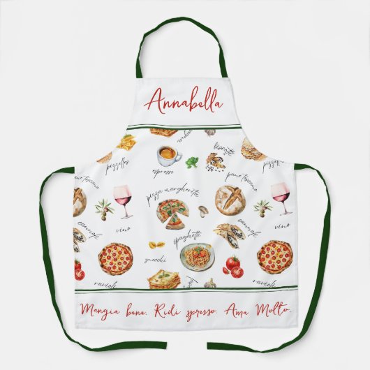 Fun Italian Food Lover Kitchen Script Mangia Bene エプロン (正面)