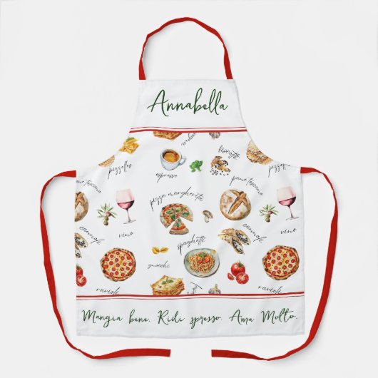 Fun Italian Food Lover Kitchen Script Mangia Bene エプロン (正面)