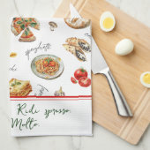 Fun Italian Food Lover Mangia Bene キッチンタオル (四つ折り)