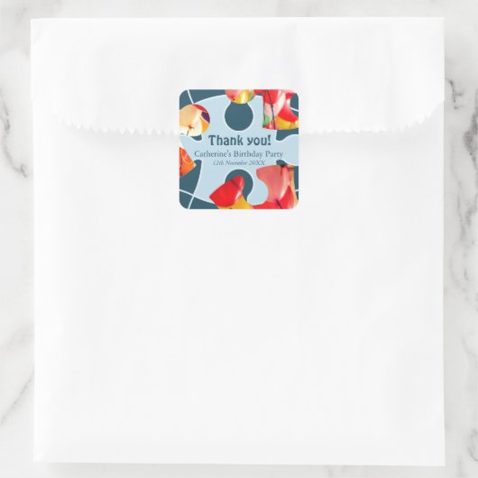 Fun Jigsaw Puzzle Kids Birthday Party Thank You!  スクエアシール (バッグ)