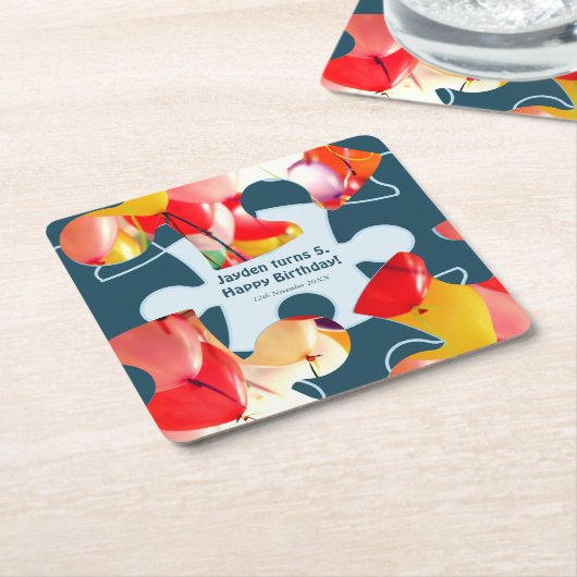 Fun Jigsaw Puzzle Kids Happy Birthday Name  スクエアペーパーコースター (アングル)