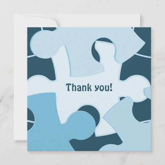 Fun Jigsaw Puzzle Pieces in Blue Thank You Card サンキューカード (正面)