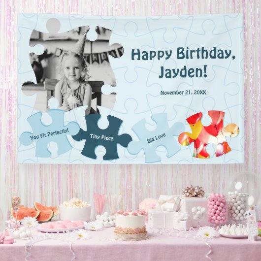 Fun Jigsaw Puzzle Theme Image Text Happy Birthday  横断幕 (パーティー)