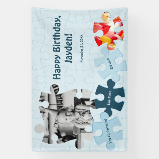 Fun Jigsaw Puzzle Theme Image Text Happy Birthday  横断幕 (縦)