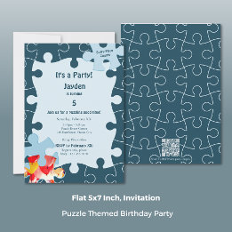Fun Jigsaw Puzzle Themed 5th Birthday Party 招待状