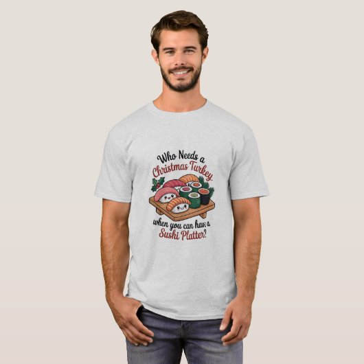 Fun Kawaii Christmas Sushi Platter Tシャツ (正面フル)