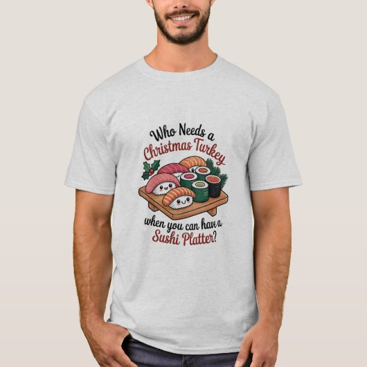 Fun Kawaii Christmas Sushi Platter Tシャツ (正面)