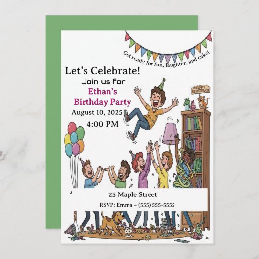 Fun Kids Party Celebration Personalized Birthday I 招待状 (正面/裏面)