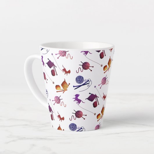 Fun Knitting Pattern Mug For Fiber Artists カフェラテマグ (左アングル)