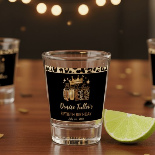 Fun Leopard Birthday Queen Fifty Birthday ショットグラス