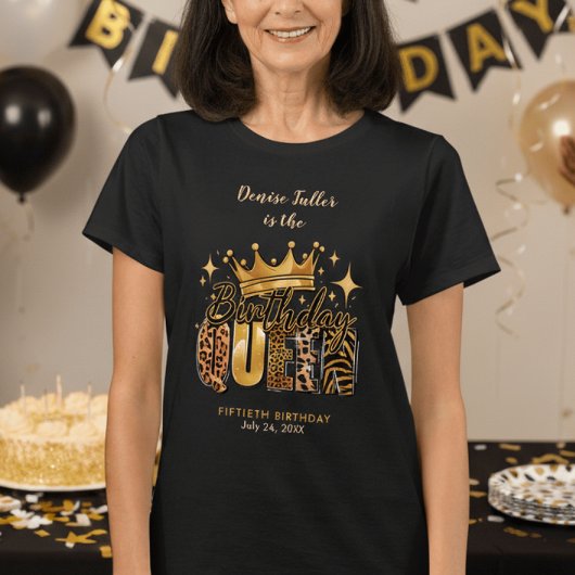 Fun Leopard Birthday Queen Fifty Birthday Tシャツ
