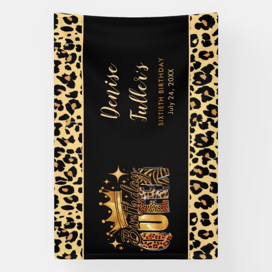 Fun Leopard Birthday Queen Sixty Birthday 横断幕 (縦)