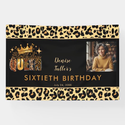 Fun Leopard Birthday Queen Sixty Photo Birthday 横断幕 (横)