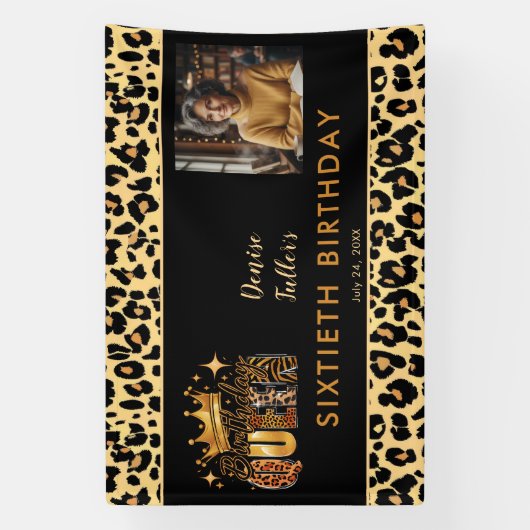 Fun Leopard Birthday Queen Sixty Photo Birthday 横断幕 (縦)