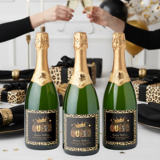 Fun Leopard Birthday Queen Thirty Birthday スパークリングワインラベル