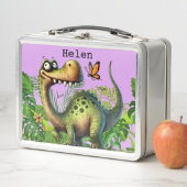 Fun Lilac Dinosaur Child's lunch Box メタルランチボックス (インサイチュ)
