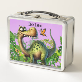 Fun Lilac Dinosaur Child's lunch Box メタルランチボックス