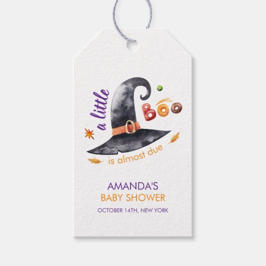 Fun Little Boo Witch Hat Fall Baby Shower ギフトタグ (正面)