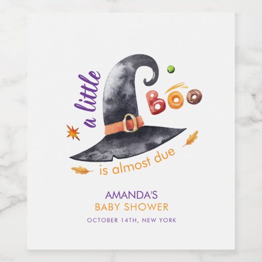 Fun Little Boo Witch Hat Fall Baby Shower ワインラベル (シングルラベル)
