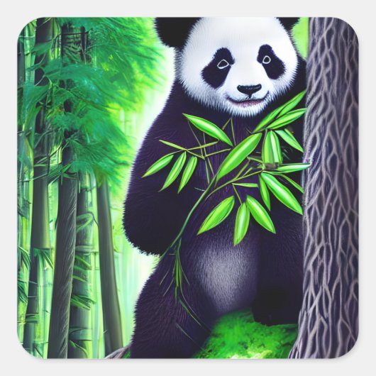 Fun Little Panda Bear スクエアシール (正面)