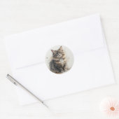 Fun Long Haired Tabby Cat Kitten Pet Animal ラウンドシール (封筒)