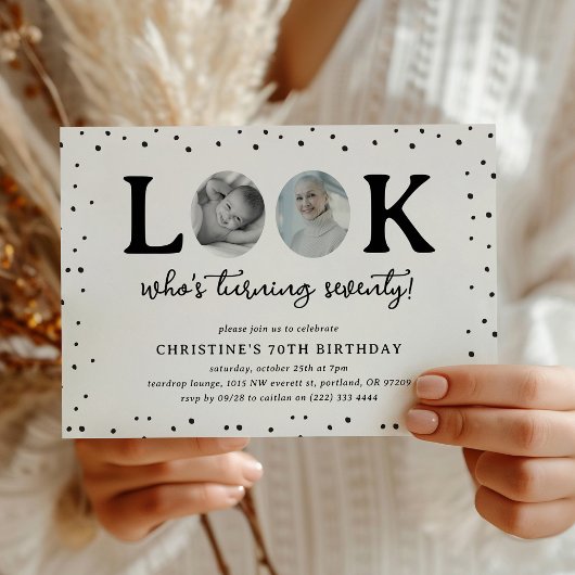 Fun Look's Who's 70' 2 x photo 70th Birthday 招待状