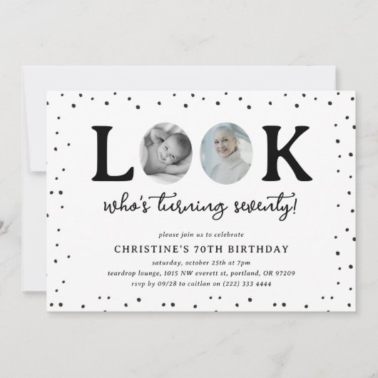 Fun Look's Who's 70' 2 x photo 70th Birthday 招待状 (正面)