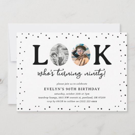 Fun Look's Who's 90' 2 x photo 90th Birthday 招待状 (正面)