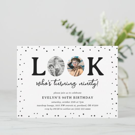 Fun Look's Who's 90' 2 x photo 90th Birthday 招待状 (スタンド正面)