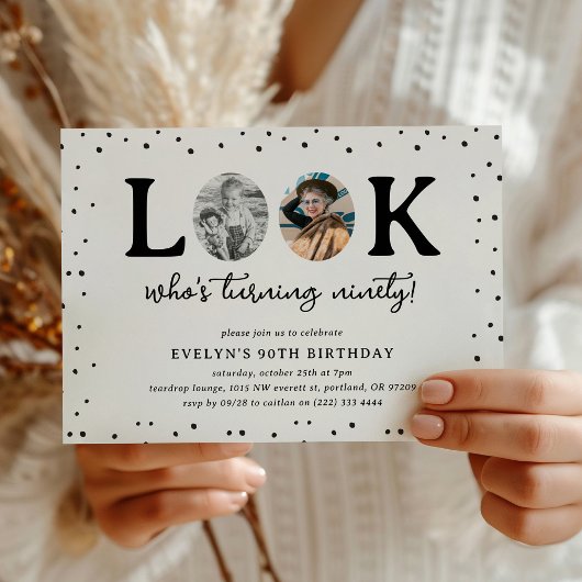 Fun Look's Who's 90' 2 x photo 90th Birthday 招待状